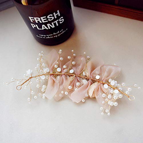 Flower Wedding Headpieces Champagne Bridal Hair Accessories Women Vintage Gold Hair Vine (Champagne)