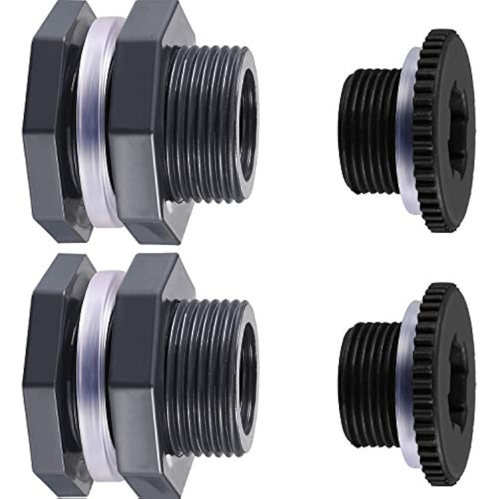 2 Pieces PVC Bulkhead Fitting Plugs For Rain Barrels, Aquariums, Water
