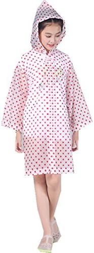 Yiluweinir Kids Dot Print Hooded Rain Poncho Raincoat Waterproof Cover Long Rainwear For Age 5-11years Red
