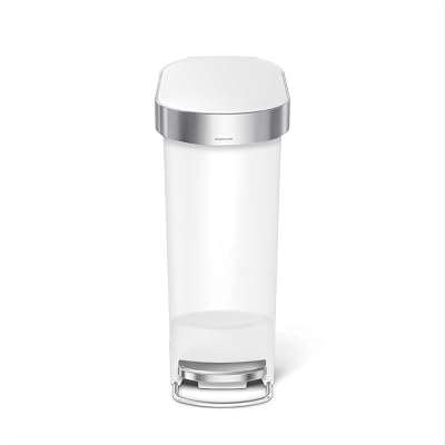 simplehuman 40L Slim Kitchen Pedal Bin with Liner Rim White