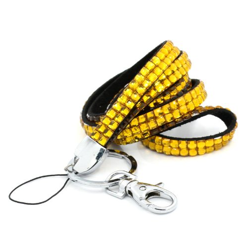 CKB Ltd 1 x Bling ID YELLOW Acrylic Rhinestone Style Lanyard Neck Strap Swivel Metal Clip