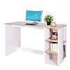 Bureau Informatique Table d’Ordinateur Commode de Maquillage avec Étagère de Rangement Ouvert Blanche et Bois