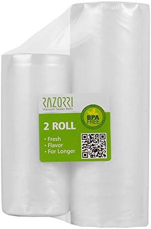 Razorri 2 Pack Vacuum Sealer Rolls, Commercial Grade Bag Rolls for Food Saver and Sous Vide, All Sizes Bags for Vacuum Sealer E5200M &amp; E1800-C
