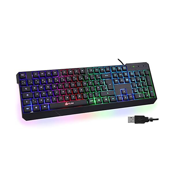 KLIM-Chroma-Gaming-Keyboard-UK-Layout-Slim-Durable-Ergonomic-Quiet-Waterproof-Silent-Keys-USB-Wired-Backlit-Keyboard-for-Laptop-PC-Mac-Gamer-PS4-keyboard-NEW-2021-VERSION-Black KLIM Chroma Gaming Keyboard Wired USB - NEW 2023 - Durable Ergonomic Waterproof Silent Keyboard - 2 ms Response Time…
