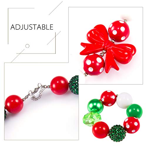 Madholly 2 Pcs Stretch Christmas Beaded Bracelet Necklace Set- Kids Holiday Festive Jewelry Set with Red White and Green Xmas Theme Beads for Children Girls Women Fun Christmas Gifts Present - Thumbnail 2