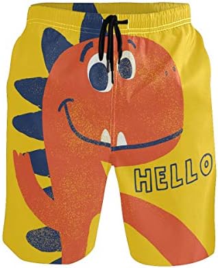 SENNSEE Hello Dinosaur Swimming Trunks for Men Boy Quick Dry Beach Shorts with Pockets