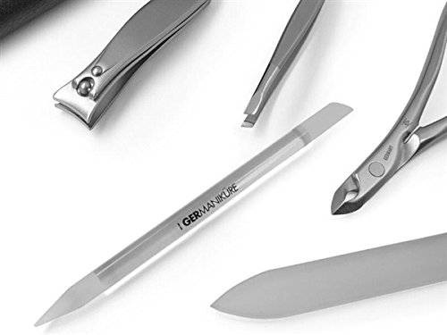 GERManikure 5pc matte stainless steel manicure set in black leather case with magnetic closure