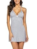 Avidlove Sleepwear Womens Chemise Sexy Nightie Full Slip Lace Babydoll Dress (M, Gray)