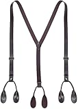 Marino Men's Leather Y-Back Adjustable Suspender with Double Button Loops - Superior Chocolate Brown Leather - Up tp 54