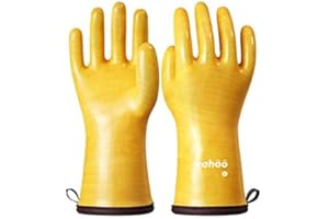LANON Protection Wahoo Liquid Silicone Smoker Oven Gloves, Food-Contact Grade, Heat Resistant Gloves for Cooking, Grilling, Baking, Yellow, XL/10