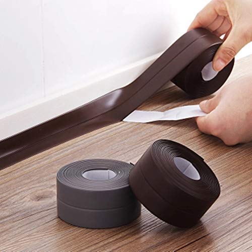 PVC Waterproof Sealing Tapes Pack of 2 Bathtub Caulk Strip Self Adhesive Waterproof Sealing Tape Edge Protector for Kitchen Countertop, Sink, Bathturb, Toilet, Gas Stove and Wall Coner, Dark Coffee
