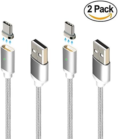 Magnetic Type C USB Charger Cable, 3FT and 6FT Nylon Braided Cable Synchronous Data Transfer LED Indicator Adapter for Samsung Galaxy S8/S8+,LG G5/G6,Google Nexus 5X/6P and More (2Pack 3FT and 6FT)