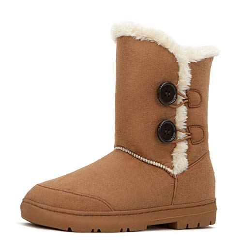 Clpp'li Womens Twin Button Fully Fur Lined Waterproof Winter Snow Boots