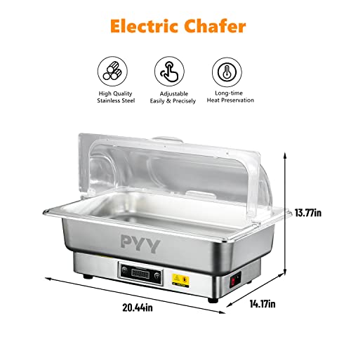 PYY Electric Chafing Dish Full Size Stainless Steel Chafer,Temperature