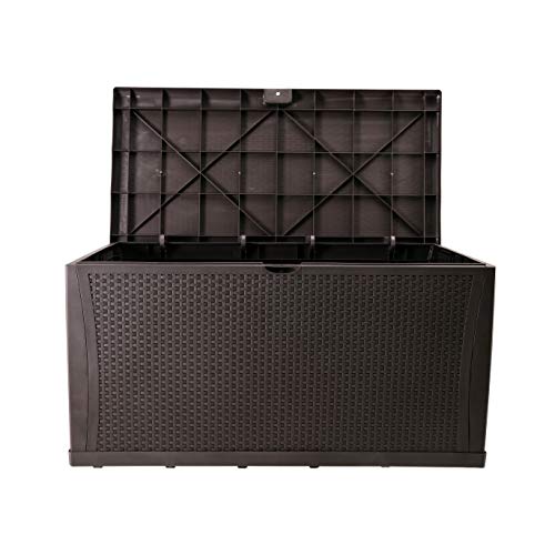 Ainfox Patio Storage Deck Box, Outdoor Storage Plastic Bench Box - All Weather Resin Wicker Deck Box Storage Container Bench Seat (Brown)