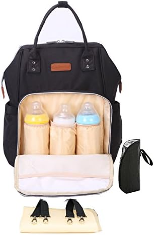 Baby Diaper Bag Backpack Multifunction Travel Back Pack for Mom and Dad, ANEMEL Stylish Waterproof Baby Nappy Bags with Changing Pad and Bottle Bag,Insulated Pocket and Stroller Straps (Black)