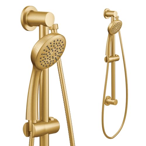 Moen Eco Performance 3868EPBG - Cabezal de ducha de mano de una sola funciĂłn, barra deslizante de 24 pulgadas, acabado dorado cepillado
