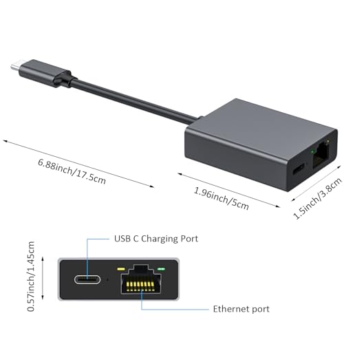 USB C to RJ45 Ethernet 1000Mbps Chromecast Charging Adapter (up to 100W Power) for Chromecast Phone Mac-Book Air Mac-Book Pro & Windows with Charging Port