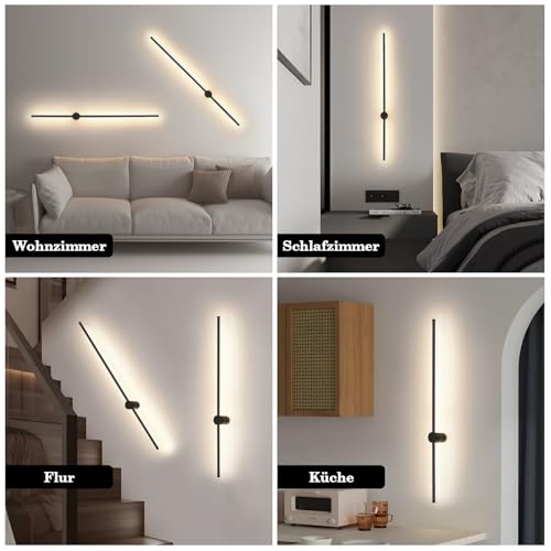 ZMH Indoor LED Wall Light 100cm Long Black Hallway Modern Design for Living Room Warm White 3000K Indirect Lighting for Kitchen, Hallway and Bed