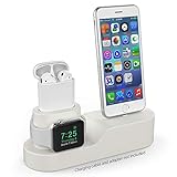 AhaStyle 3 in 1 Charging Stand Silicone Compatible with Apple Watch, AirPods and iPhone 11/ Xs/Xs Max/Xr/ 8/8 Plus【iPhone Original Cables Required-NOT Included】(Beige)