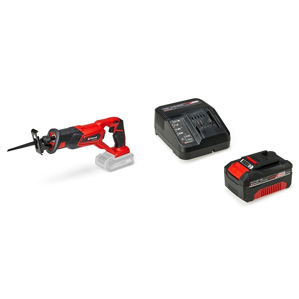 Einhell Power X-Change Cordless Reciprocating Saw with Battery and Charger - 22mm Stroke, 18V Electric Saw to Cut Wood, Plastic and Metal - TE-AP 18/22 Li Recip Power Saw + 4Ah Starter Kit