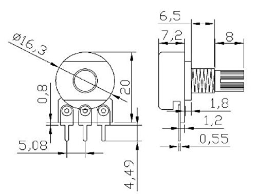 45 pcs Potentiometer Assortment 9 values 1K 5K 10K 20K 50K 100K 250K 500K 1M horizontal straight legs terminal B = linear