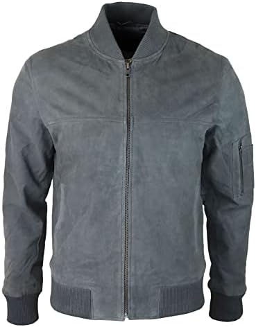 Infinity Men's Varsity Blue Leather Suede Bomber Jacket XS at