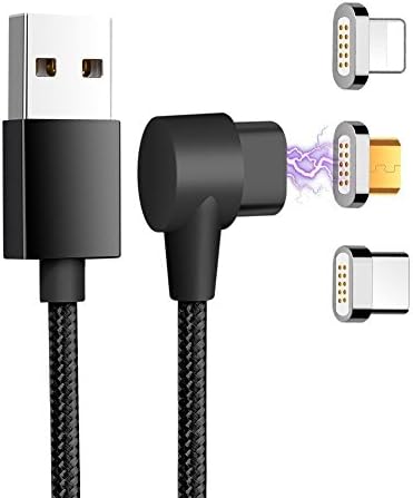 USB C Cable Magnetic, Yayoung Lightning+USB C+Micro Braided Charging Cable [3 in 1] Right Angle Quick Charger USB For iPhone X 8 7 7plus 6s 6plus 5s 5 Android and Type C Devices 3 Feet Black