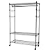 Homdox Garment Rack with 3 Tier Wire Adjustable Shelves, Rolling Clothes Rack Heavy Duty, 1 Hanging Rod, 2 Side Hooks, Black