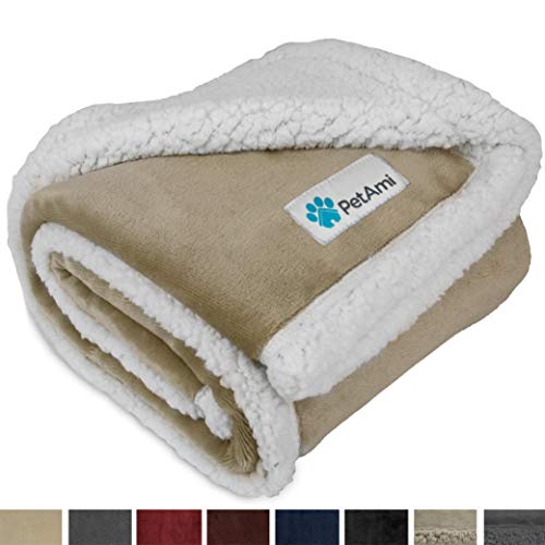 PetAmi Premium Puppy Blanket | Pet Small Dog Blanket for Cats, Kitten | Soft, Warm, Plush, Reversible Fleece Sherpa Throw – 30×40 Inches Taupe