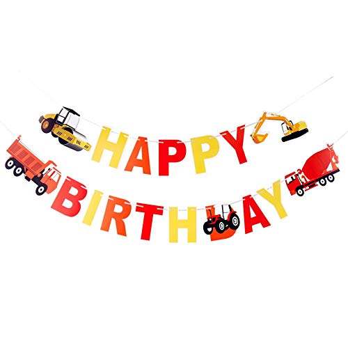 Construction Vehicle Happy Birthday Banner Party Supplies, Baby Boy Toddler Kids Birthday Truck Decorations ¨C Huge 55-inch and 47-inch Long Under Construction Decor