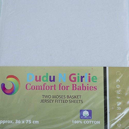 Dudu N Girlie Moses Basket Fitted Sheets Set - 100% Jersey Cotton Bassinet Size Newborn Hypoallergenic Breathable Easy Care Soft Fitted Sheet For Baby Bassinet (Pack of 2, White)