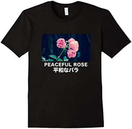 Mens Peaceful Rose Japanese Text Aesthetic Streetwear T-Shirt Large Black