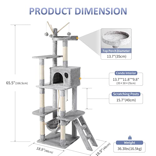 JOYO Cat Tree for Indoor Cats, 65.5 Inches MultiLevel Cat Tower Cat Tree with Hammock