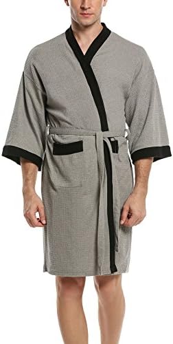 HOTOUCH Mens Knit Sleepwear Lightweight Short Spa Robe Bathrobe Grey Black L