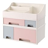 SONGMICS Large Makeup Organizer, Bathroom Cosmetics Storage, Stackable, 3 Pieces Set with 4 Drawers for Vanity Table Countertop Office Desk, Brushes Pens Jewelry Display DIY UJMU14RB