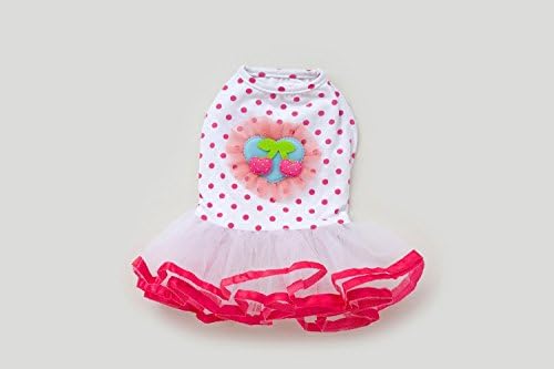 Dogloveit Grenadine Tutu Polka Dot Dress With Cherry Pattern Summer Cute Clothes For Dog Cat Puppy Pet,Pink,Medium