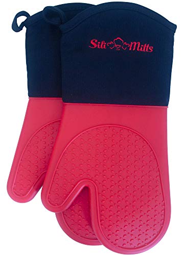 Red Silicone Pot Holder Oven Mitts - 1 Pair of Extra Long Professional Heat Resistant Pot Holder & Baking Gloves - Food Safe, BPA Free FDA Approved With Soft Inner Lining - Thumbnail 7