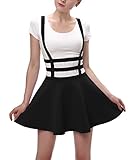 Urban CoCo Womens Elastic Waist Pleated Short Braces Skirt (Small, Black)