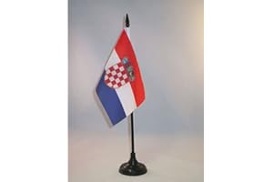 Croatia Table Flag 4'' x 6'' - Croatian Desk Flag 15 x 10 cm - Black plastic stick and base - AZ FLAG