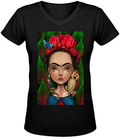 Smallth Frida kahlo T-Shirt For Women Short Sleeve V Neck S Black
