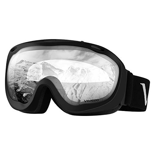 VELAZZIO Ski Goggles, Snowboard Goggles - Spherical Double Layer Anti-Fog 100% UV Protective Lens, Hydrophobic and Oleophobic Coating, Helmet Compatible, Medium Fit Snow Sports Goggles Men & Women