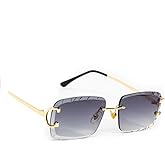 Rimless Gem Cut Unisex Square Luxury Retro 90's Hip Hop Diamond Cut lens Purple Smoke Tint Lens Gold Wire Frame Sun Glasses Frameless Rectangle Summer Shades Sunglasses For Men And Women