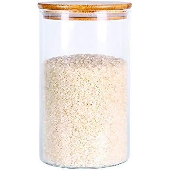 Glass Rice Storage Containers, 60 FL OZ (1800ml) Kitchen Food Jars with Airtight Lid, Stackable Clear Pantry Canister for Coffee Bean, Pet Treat, Flour, Loose Tea and More