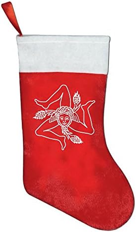 Christmas Stocking Xmas Candy Gift Bag Socks Christmas Tree Hanging Decoration Christmas Stockings Hanging Craft Socks Xmas Tree Decoration -Sicilian Trinacria - Sicilia Pride