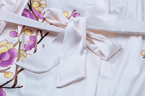 Old-to-new Women's Long Lightweight Elegant Kimono Robe Silk Bathrobe Dressing Gown with Fur- Watercolor Floral