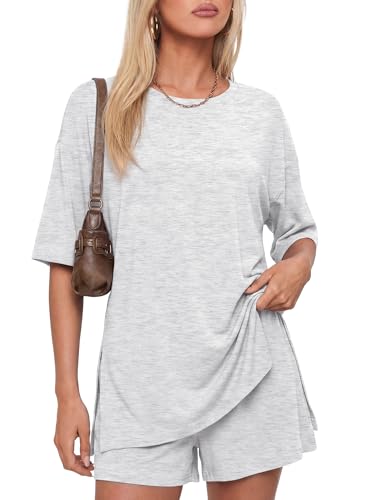 Darong Crew Neck Top and Shorts Loungewear 9121 White Grey XXL at Amazon