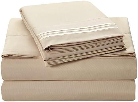 Bluedotsky Bedding - Highest Quality 100% Durable Polyester Bed Set with Deep Pockets Fitted Sheet - Premium Hotel Collection - Wrinkle, Stain and Fade Resistant - 4 Piece - Cal King, Cream/Beige