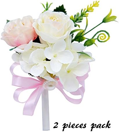 Florashop 2 pcs Package Satin Rose Men's Boutonniere Groom Boutonniere Bridegroom Boutonniere for Wedding Prom Party (Light Pink Boutonniere)