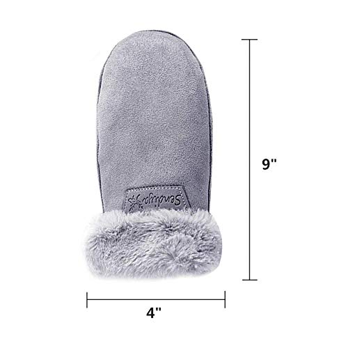 Women's Faux Leather Sherpa Lined Fur Cuff Winter Gloves,Mittens Warm with Neck Long Rope Windproof Mittens - Thumbnail 5